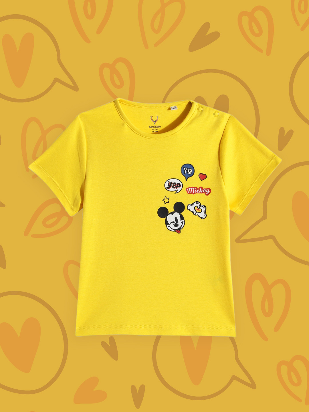 

Allen Solly Junior Infant Boys Yellow Mickey Mouse Printed Pure Cotton T-shirt