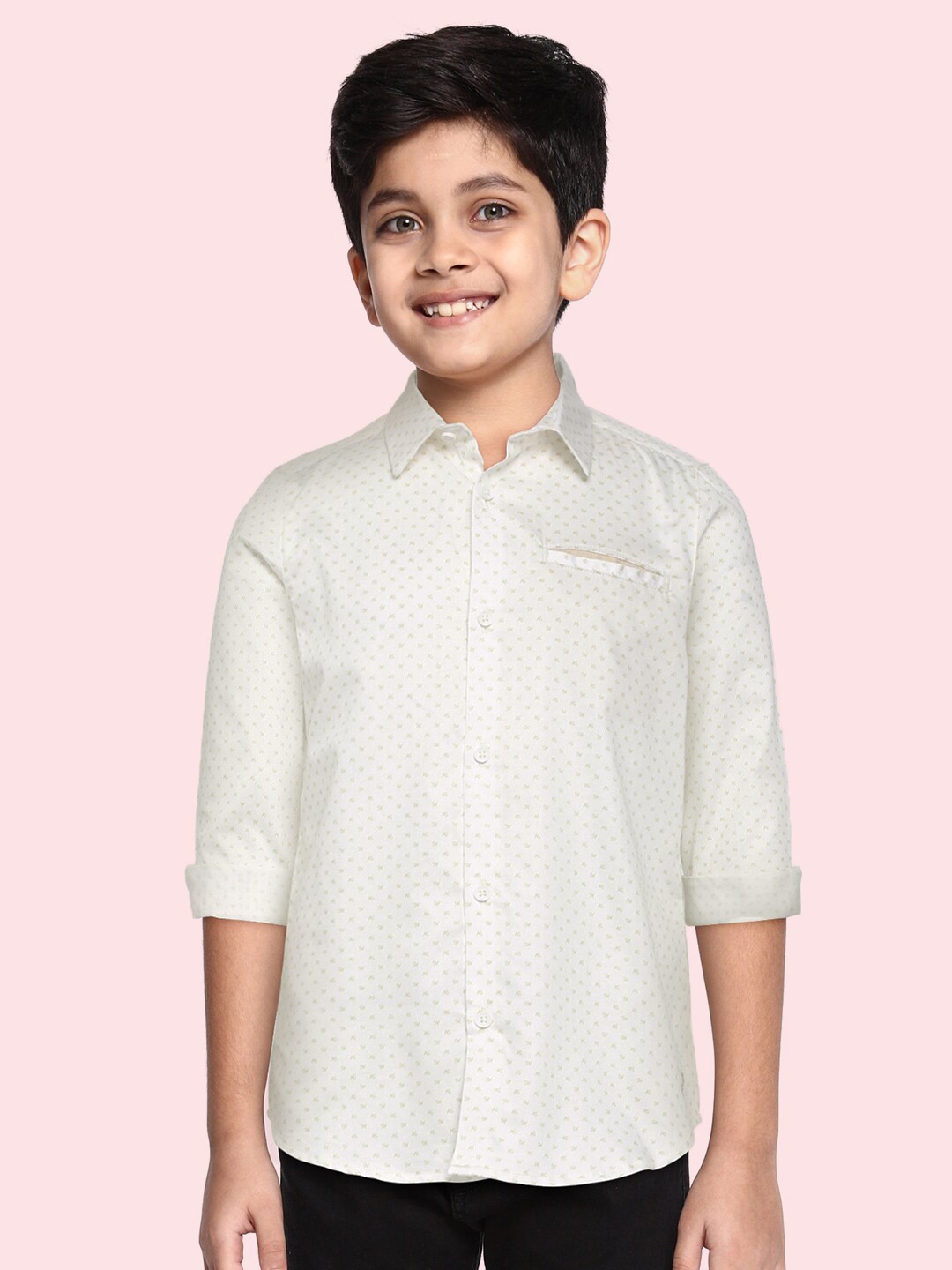 

Allen Solly Junior Boys Off-White Typography Printed Pure Cotton Casual Shirt