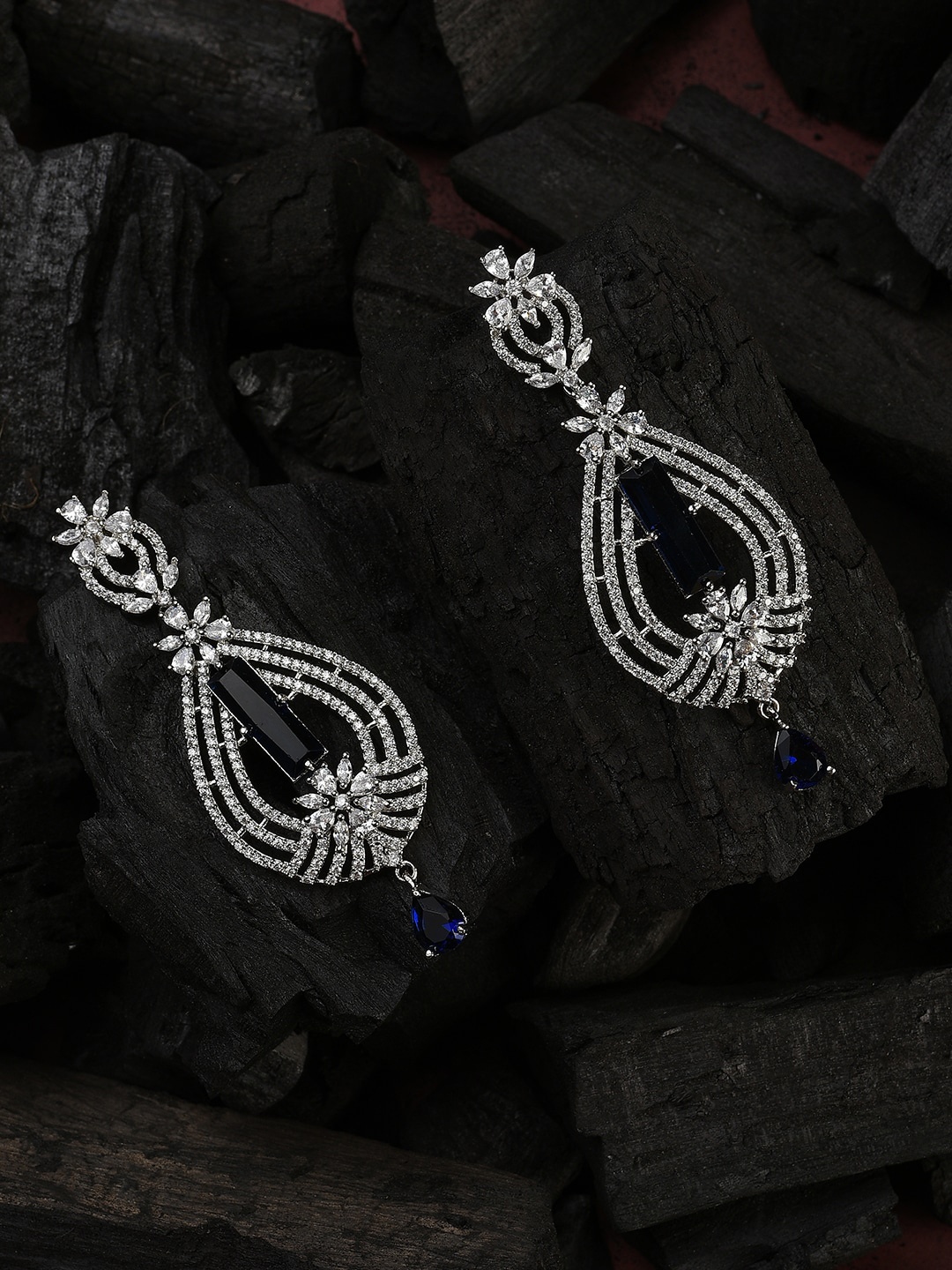 

SOHI Blue & Silver-Plated Contemporary Drop Earrings