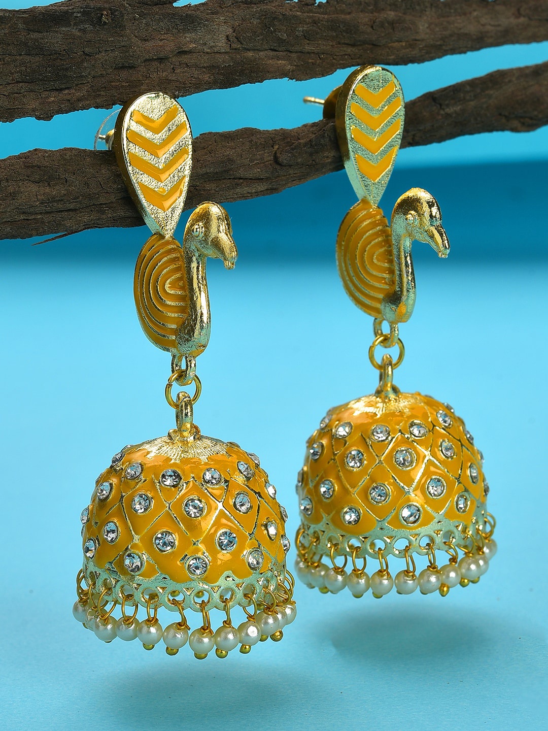

SOHI Gold-Toned & Yellow Dome Shaped Jhumkas Earrings