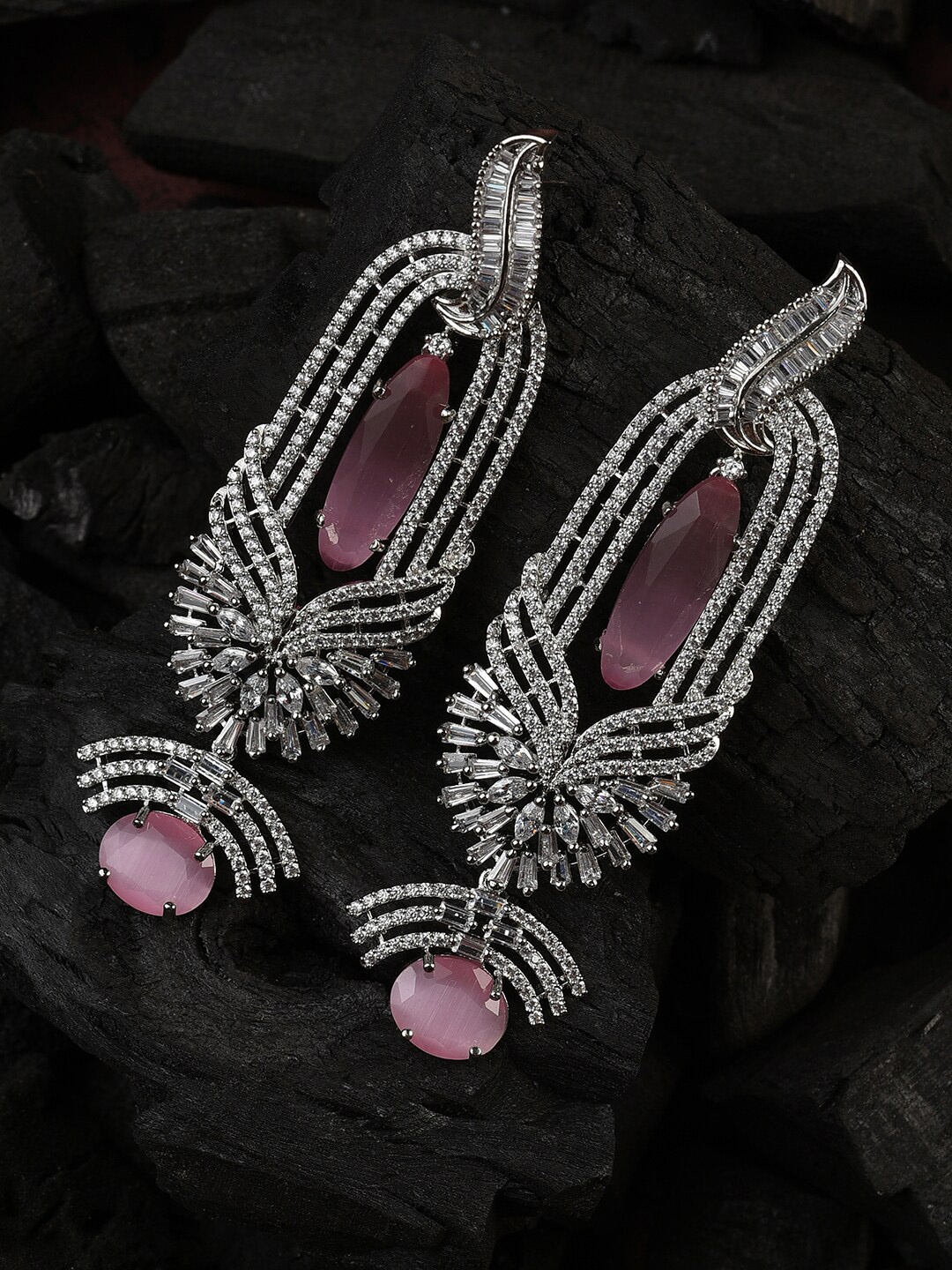 

SOHI Pink Contemporary Silver Plated Drop Earrings