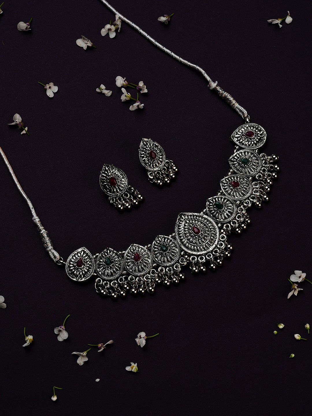 

SOHI Silver-Plated Ghungroo-Studded Jewellery Set