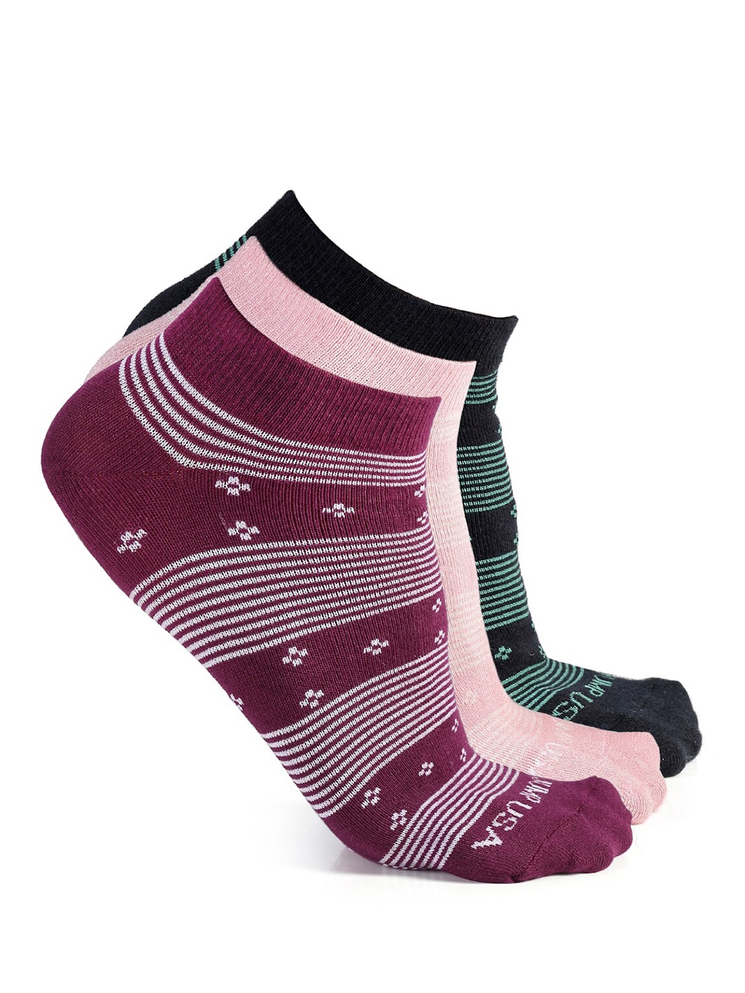 

JUMP USA Pack of 3 Women Patterned Ankle Length Socks, Pink