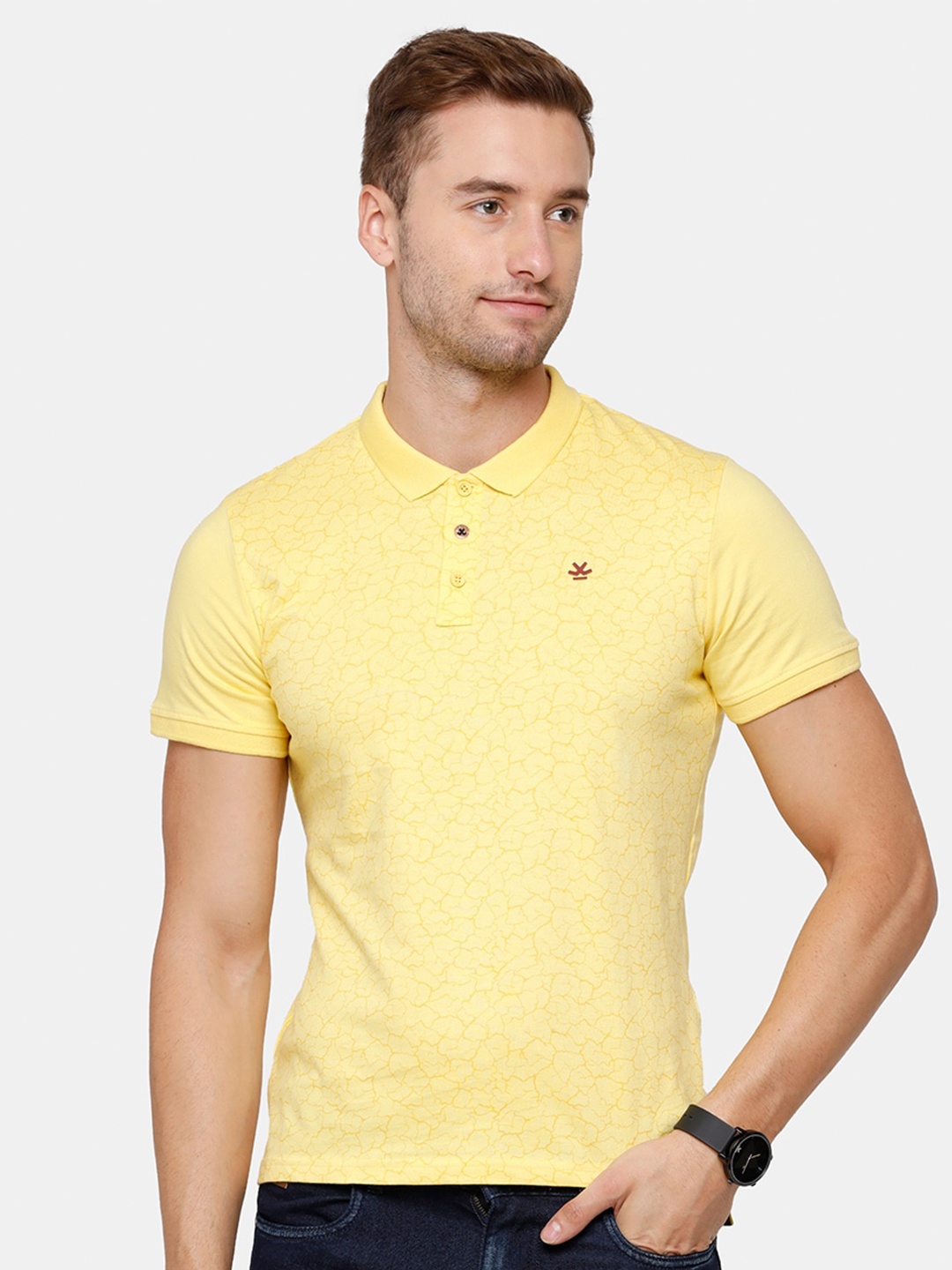 

WROGN Men Mustard Yellow Polo Collar Slim Fit Pure Cotton T-shirt