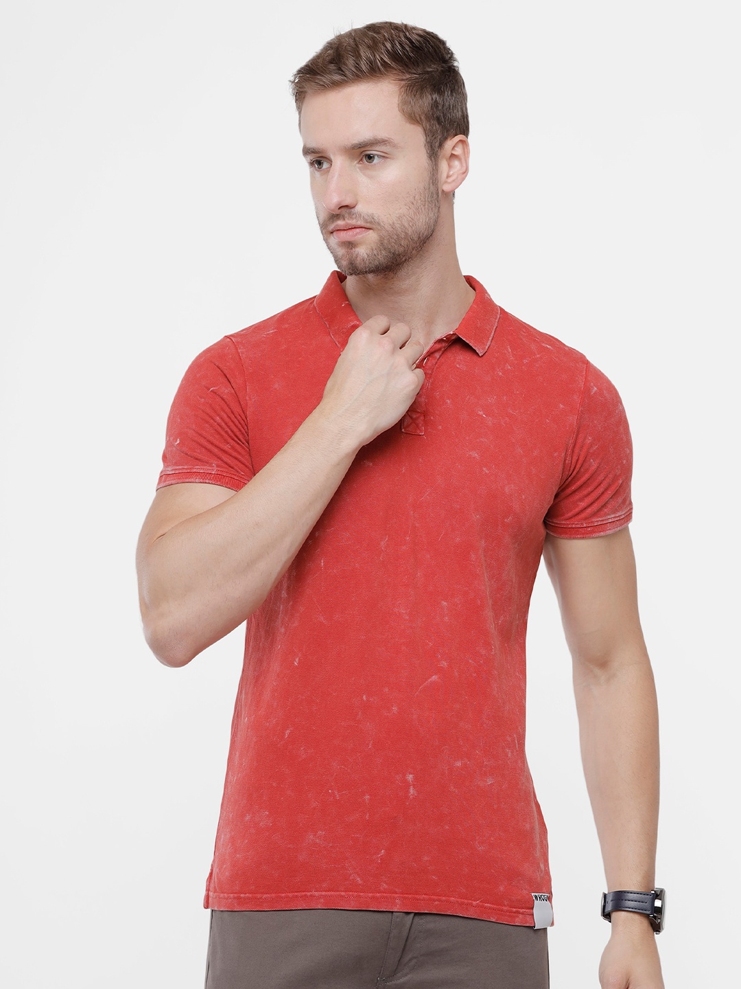 

WROGN Men Rust Dyed Polo Collar Slim Fit T-shirt