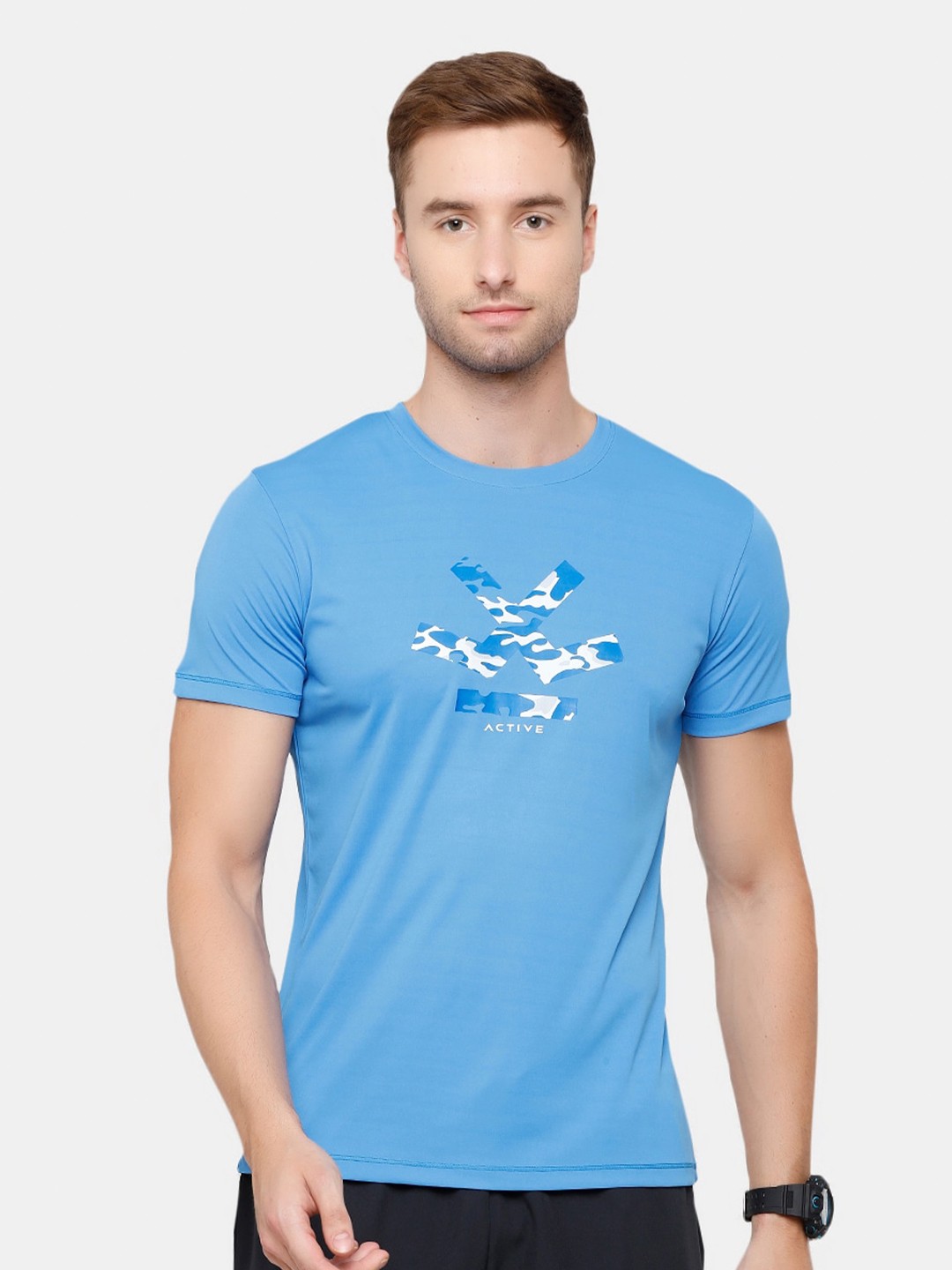 

WROGN Men Blue Printed Slim Fit T-shirt