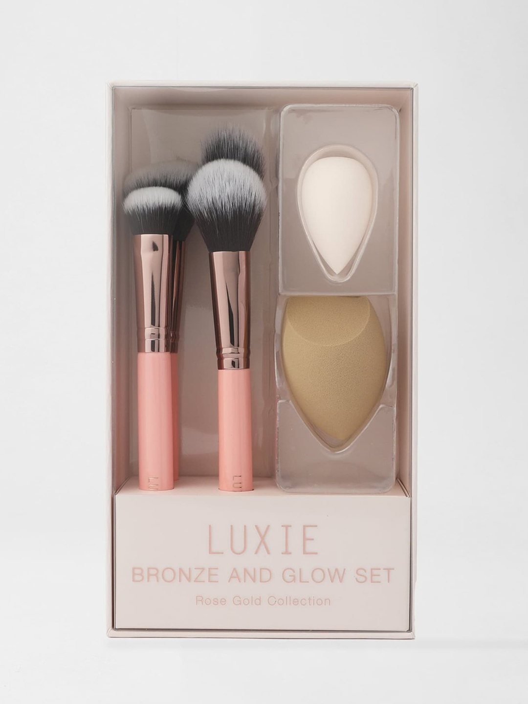 

LUXIE Set of Bronze & Glow Brushes and Sponge, Rose gold