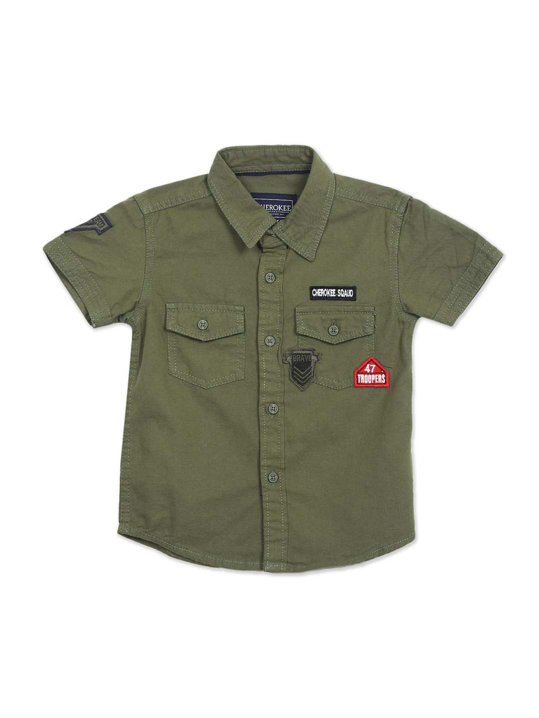 

Cherokee Boys Olive Green Casual Shirt