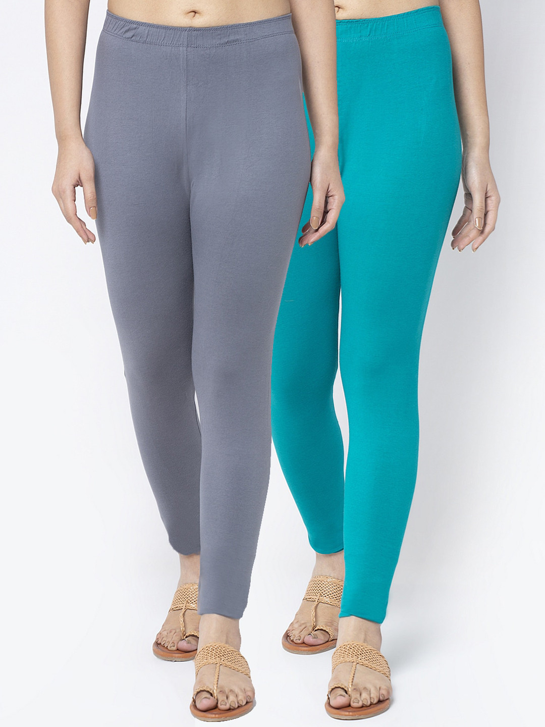 

Jinfo Women Pack Of 2 Solid Ankle-Length Leggings, Grey