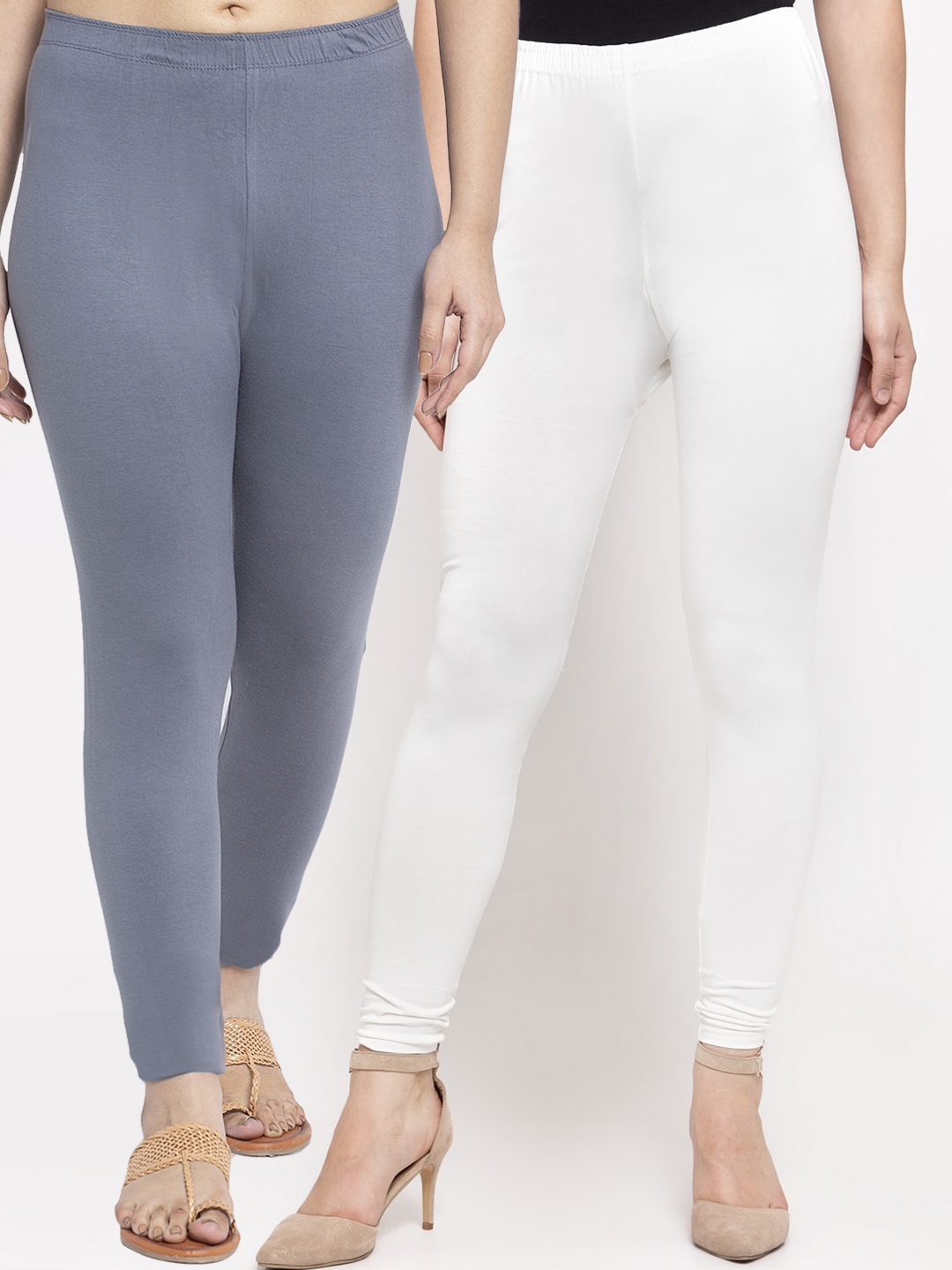 

Jinfo Women Pack Of 2 Solid Ankle-Length Leggings, White