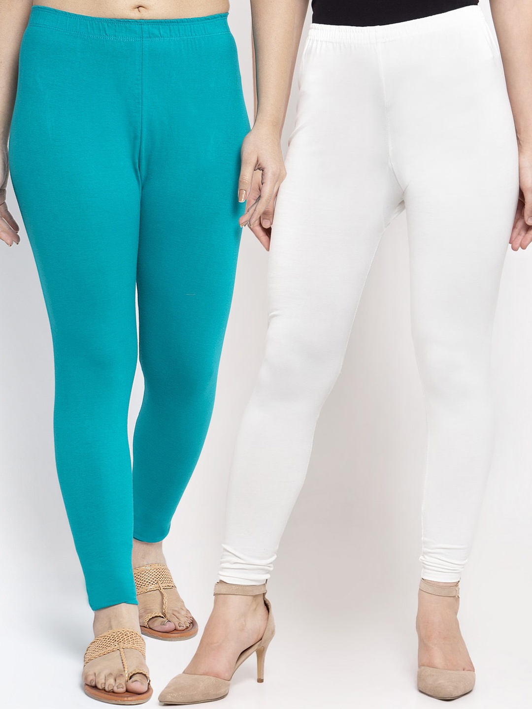 

Jinfo Women Pack Of 2 Solid Ankle-Length Leggings, White