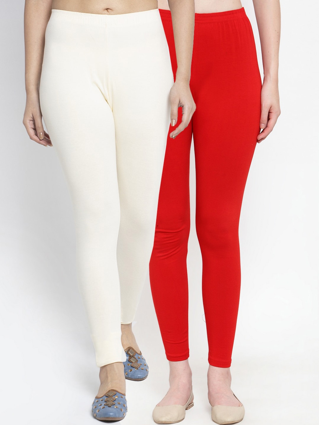 

Jinfo Women Red & White Solid Leggings Pack Of 2