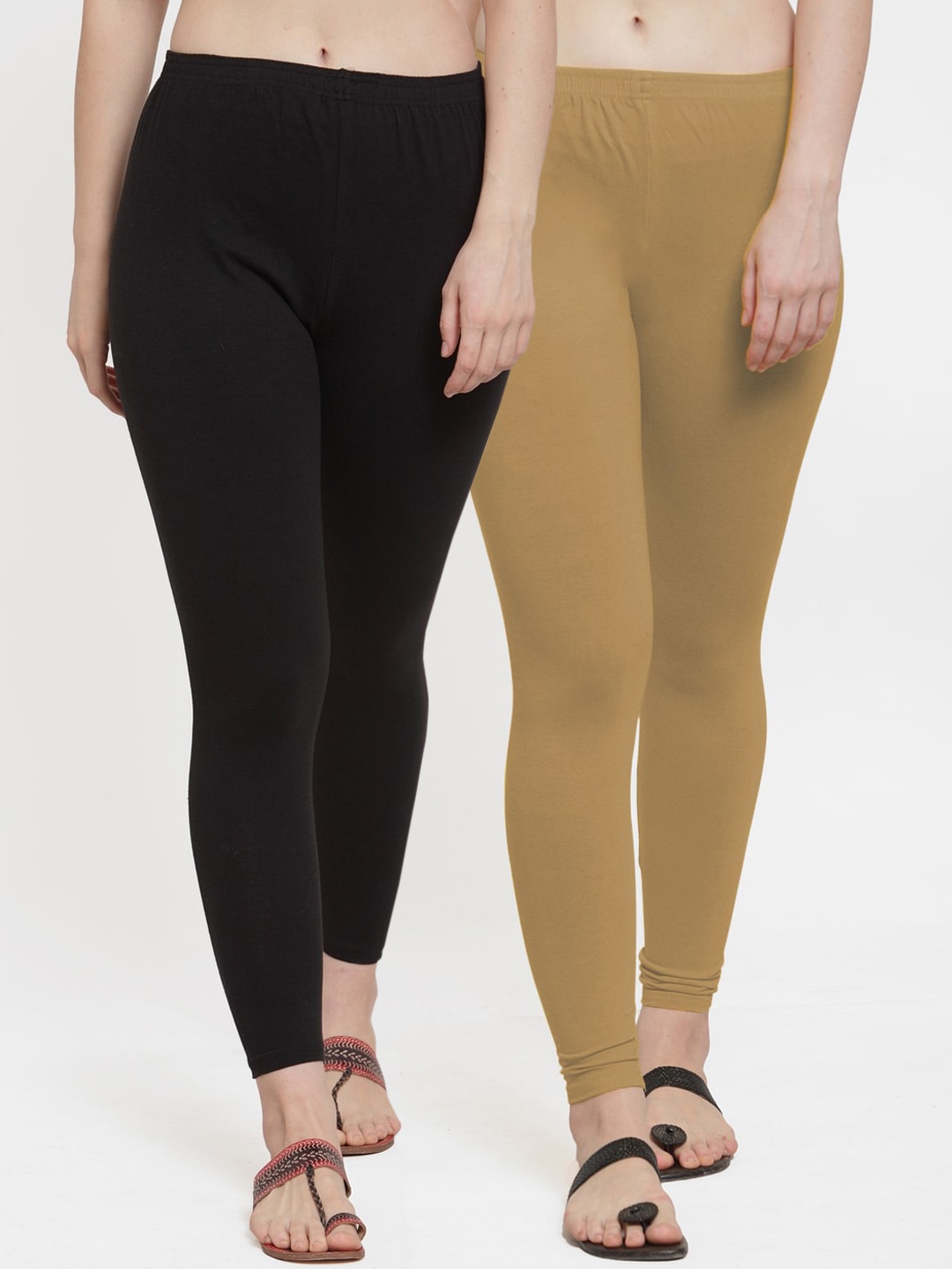 

Jinfo Women Pack Of 2 Solid Ankle-Length Leggings, Black
