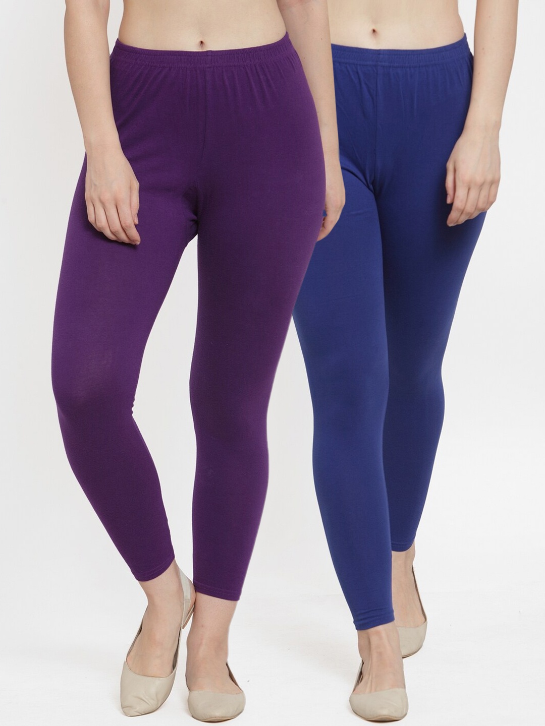 

Jinfo Women Pack of 2 Solid Ankle Length Leggings, Blue