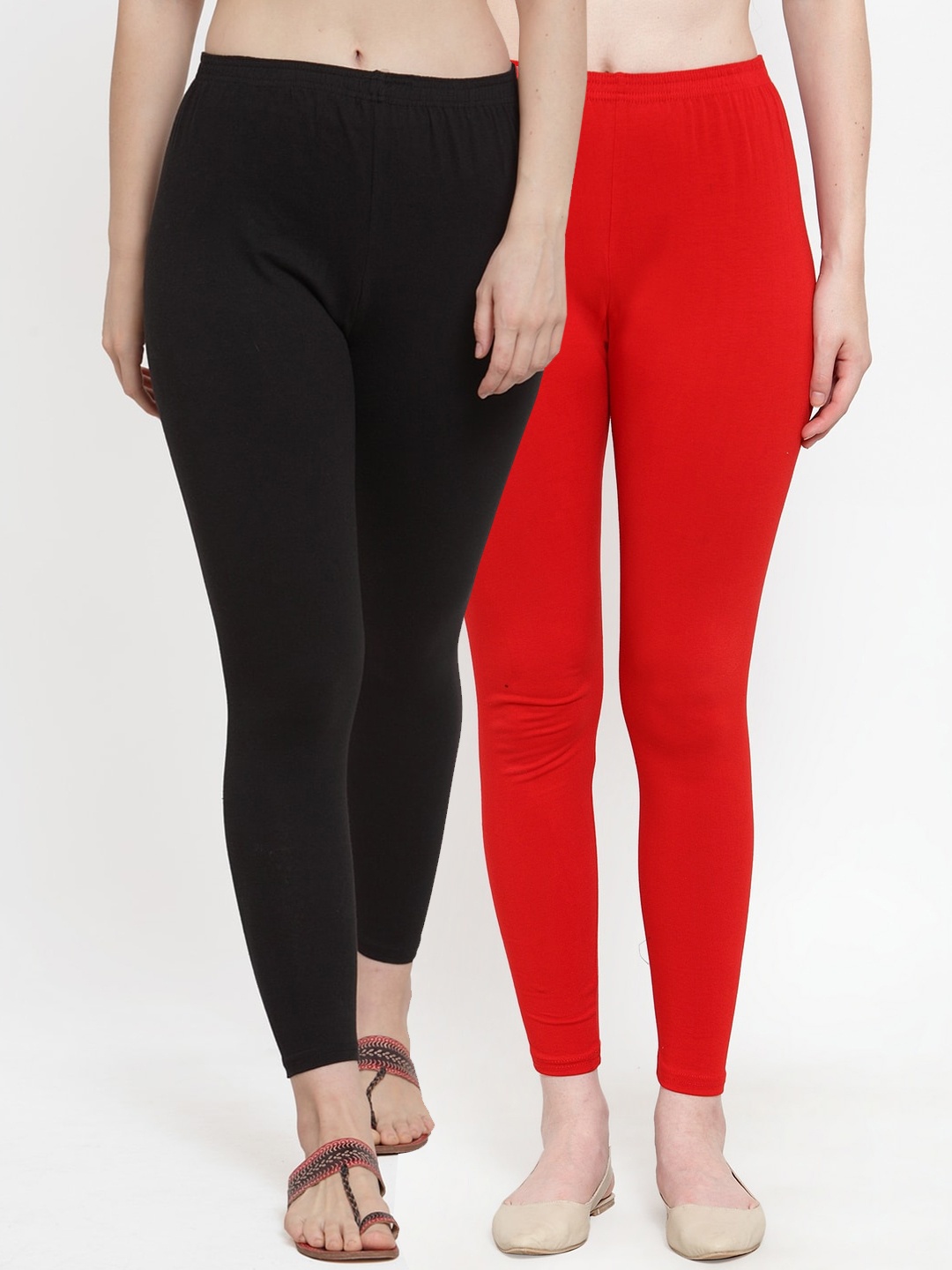 

Jinfo Women Pack Of 2 Black & Red Solid Ankle-Length Leggings