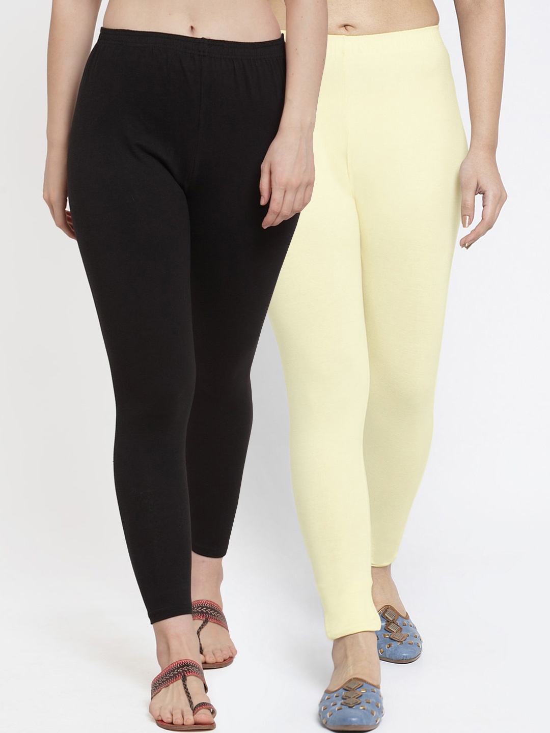 

Jinfo Women Pack Of 2 Solid Ankle-Length Leggings, Black