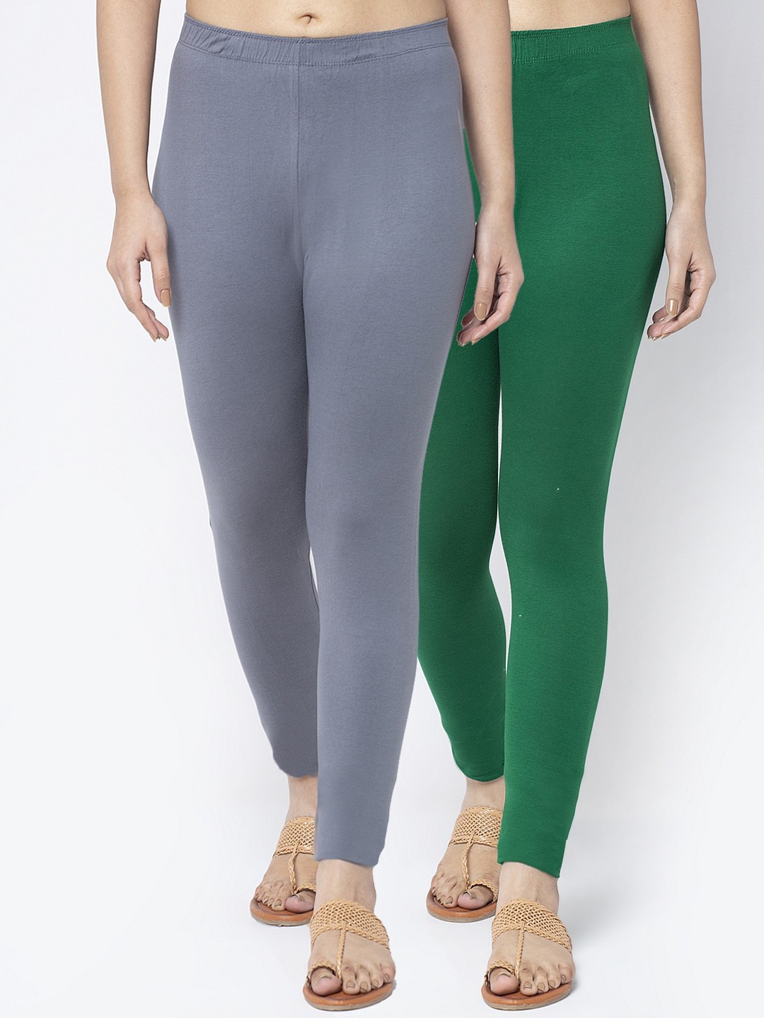 

Jinfo Women Pack Of 2 Solid Ankle-Length Leggings, Grey