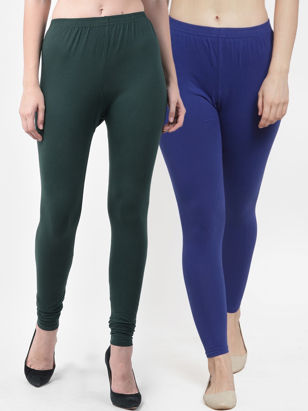 

Jinfo Women Pack Of 2 Green & Blue Solid Ankle-Length Leggings