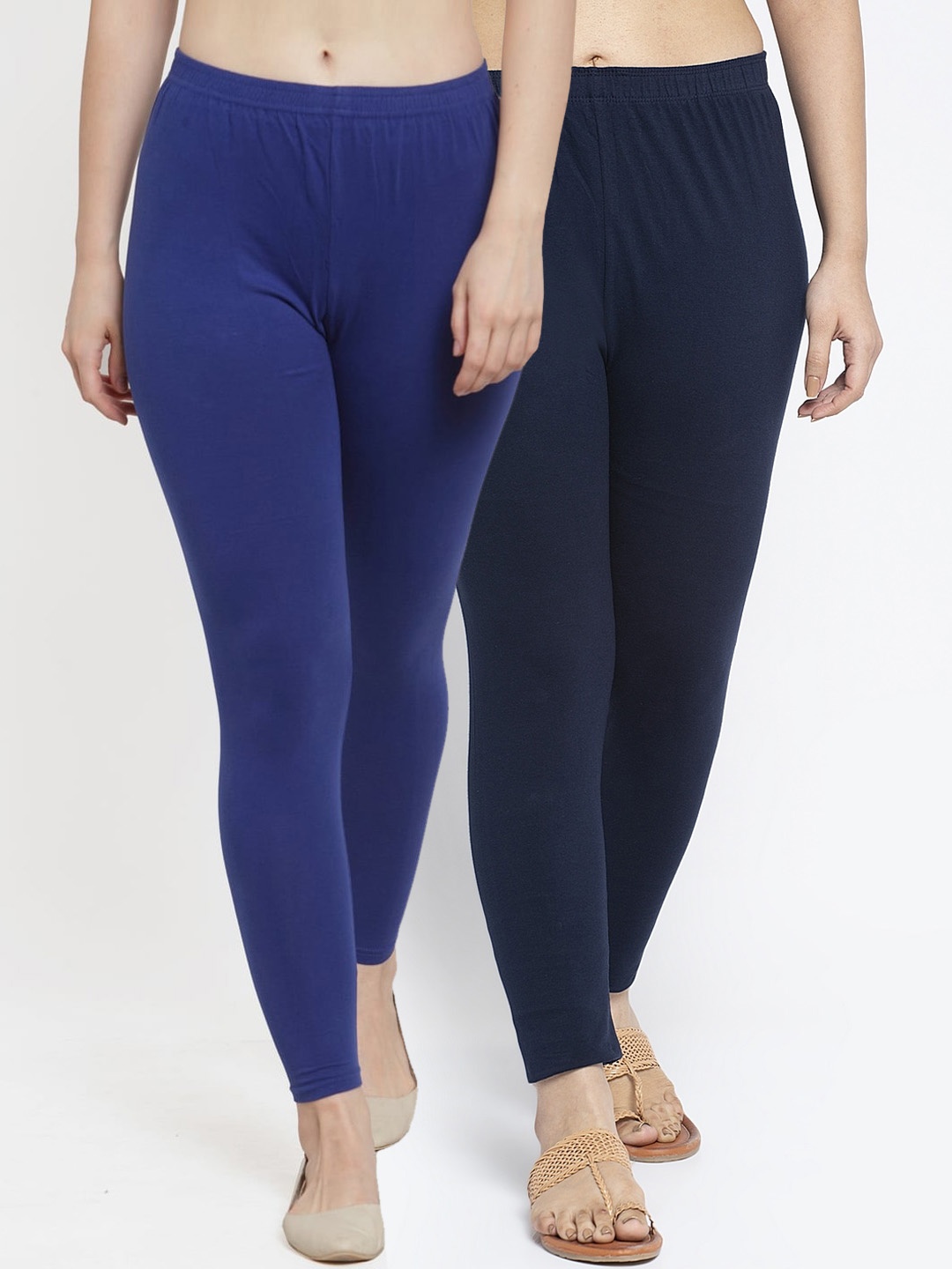 

Jinfo Women Pack Of 2 Blue & Navy Blue Solid Ankle-Length Leggings