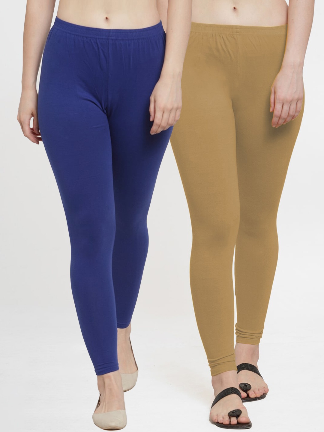 

Jinfo Women Pack Of 2 Navy Blue & Beige Solid Ankle-Length Leggings