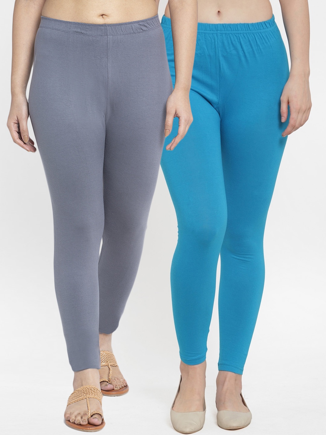 

Jinfo Women Pack Of 2 Solid Ankle-Length Leggings, Grey