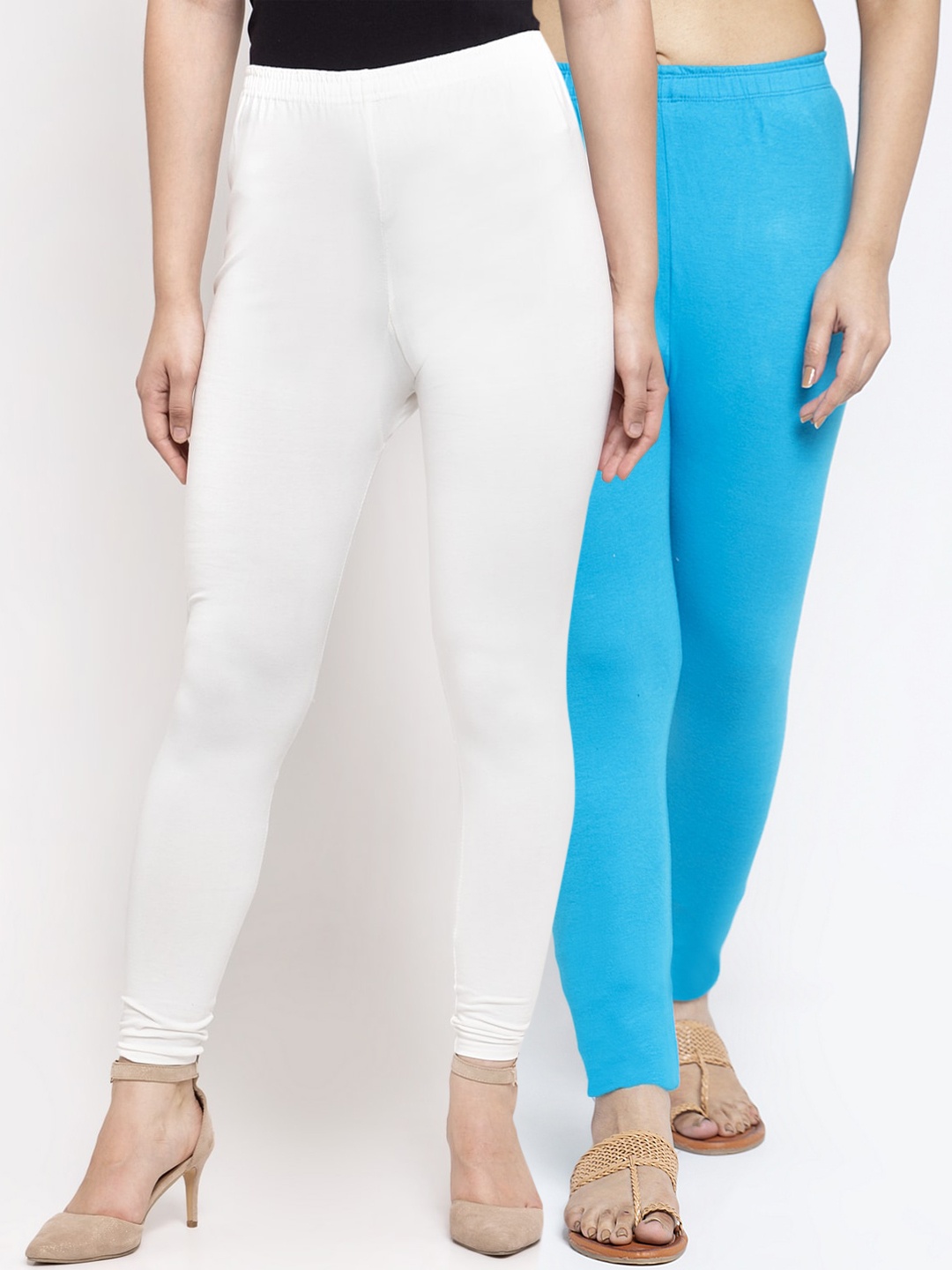 

Jinfo Women Blue & White Pack Of 2 Solid Ankle-Length Leggings