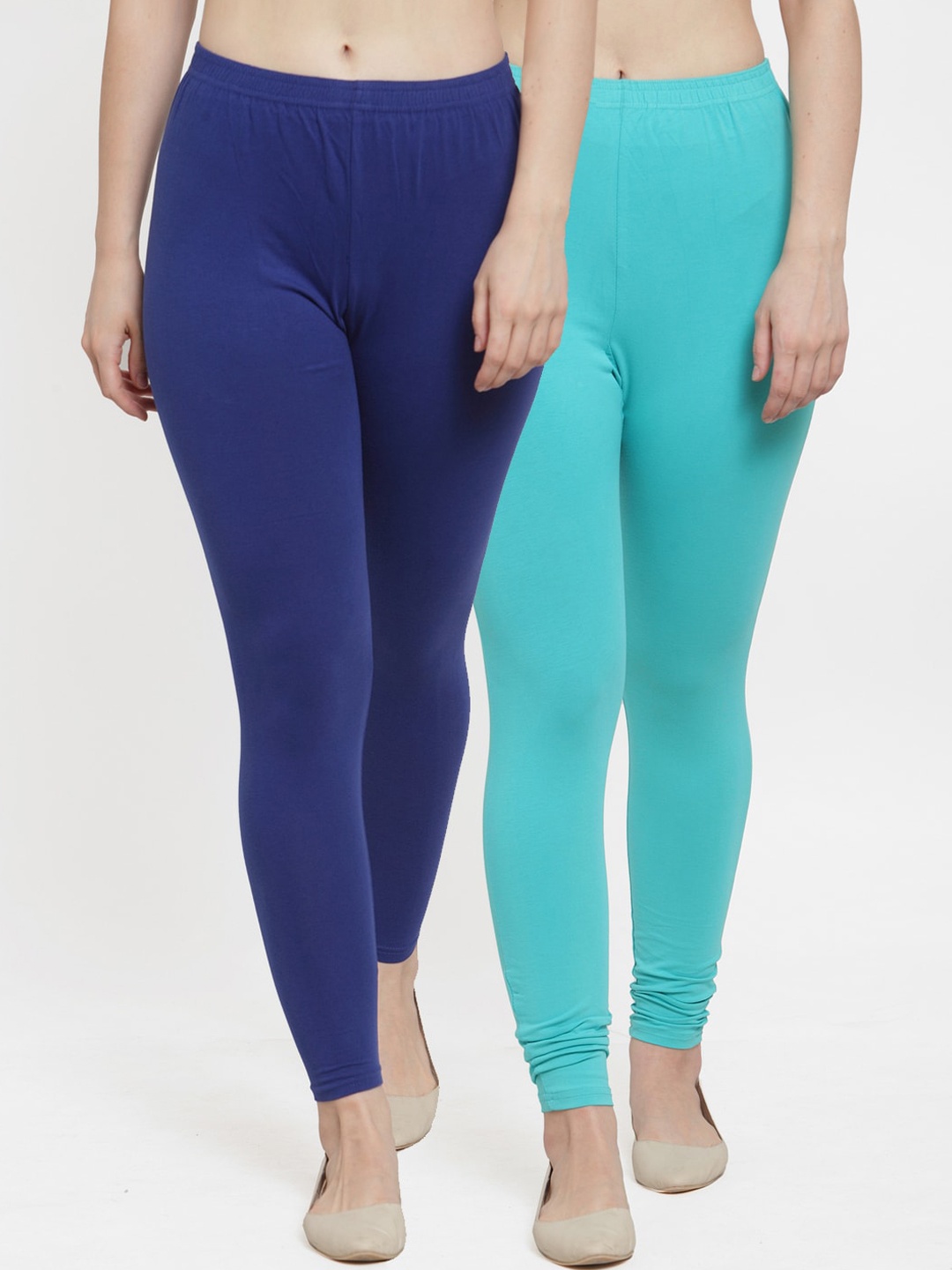 

Jinfo Women Blue & Sea Green Set of 2 Solid Ankle-Length Cotton Leggings