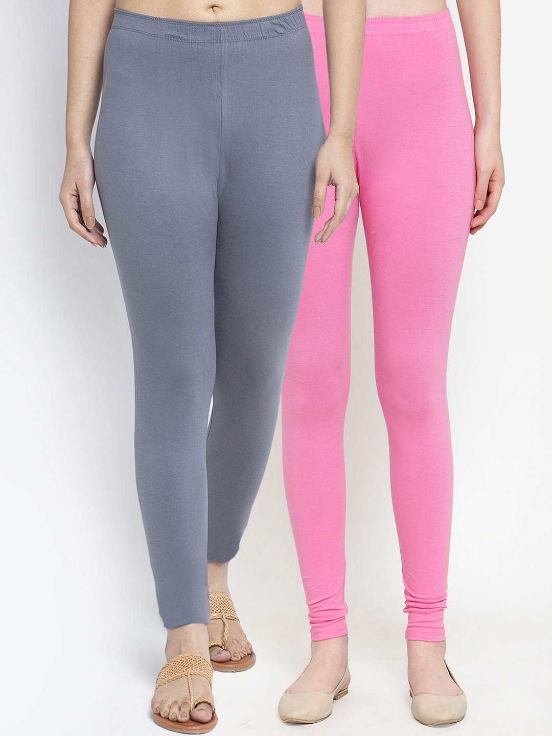 

Jinfo Women Pack of 2 Solid Ankle-Length Leggings, Grey