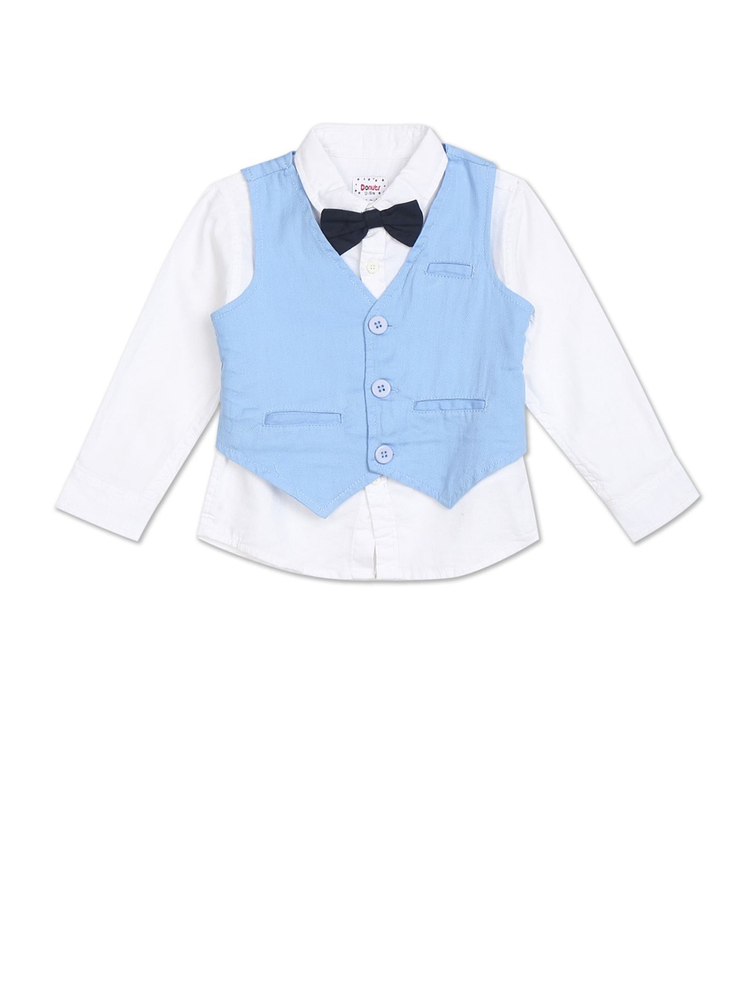 

Donuts Boys White Solid Casual Shirt With Waistcoat