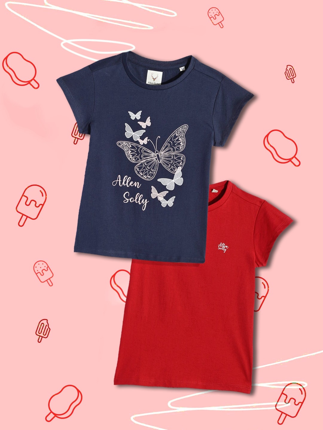 

Allen Solly Junior Girls Navy Blue & Red Pack Of 2 Pure Cotton T-shirt