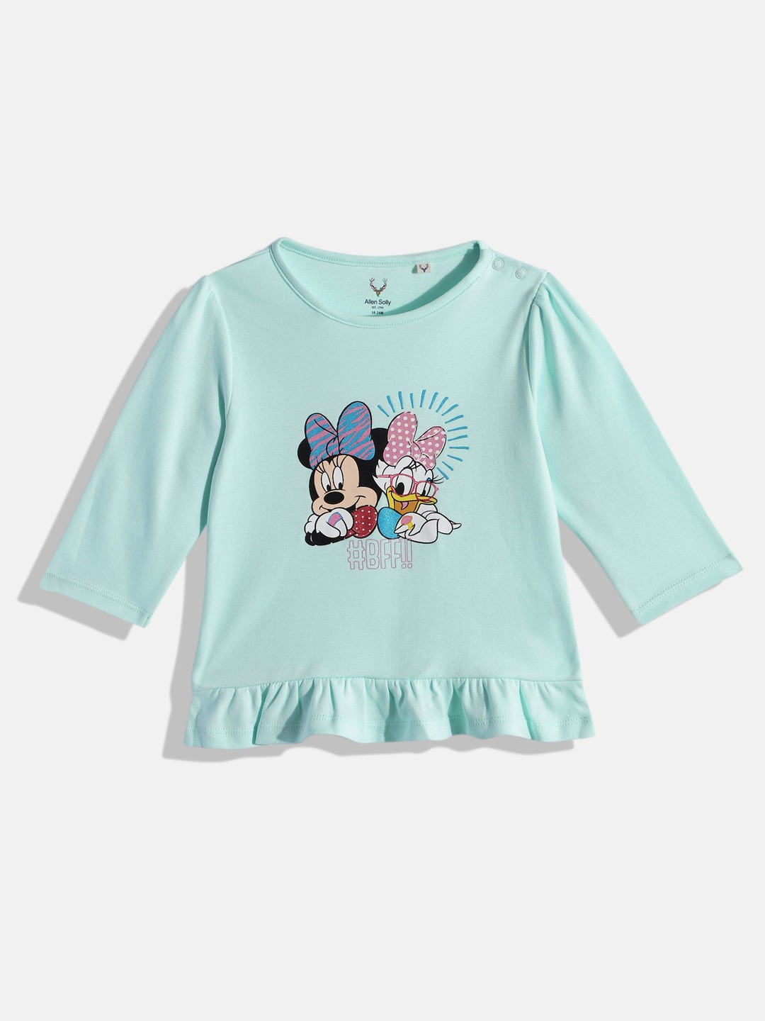 

Allen Solly Junior Infant Girls Mint Green Minnie & Daisy Printed Pure Cotton T-shirt