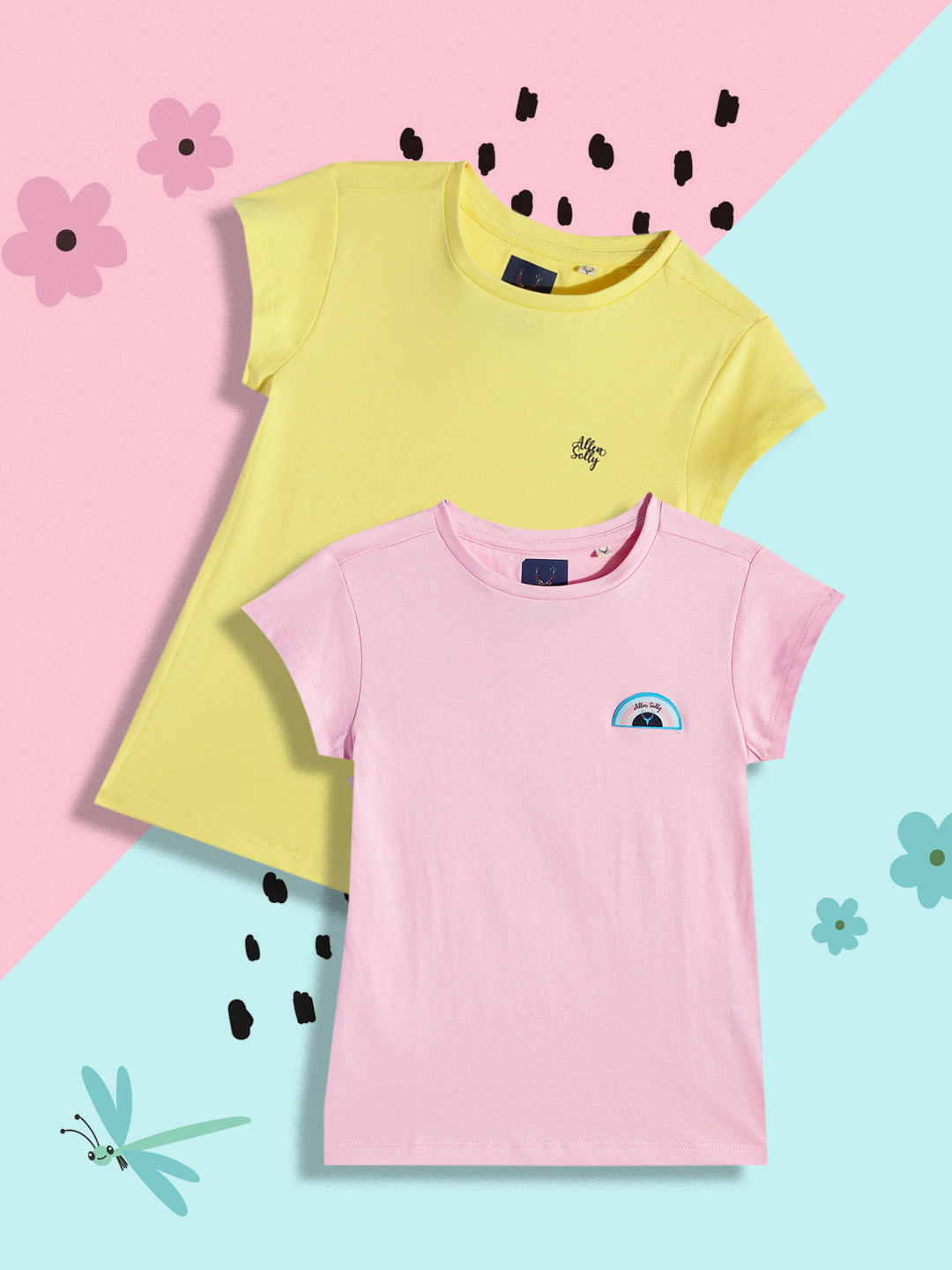 

Allen Solly Junior Girls Yellow & Purple Pack Of 2 Pure Cotton T-shirt