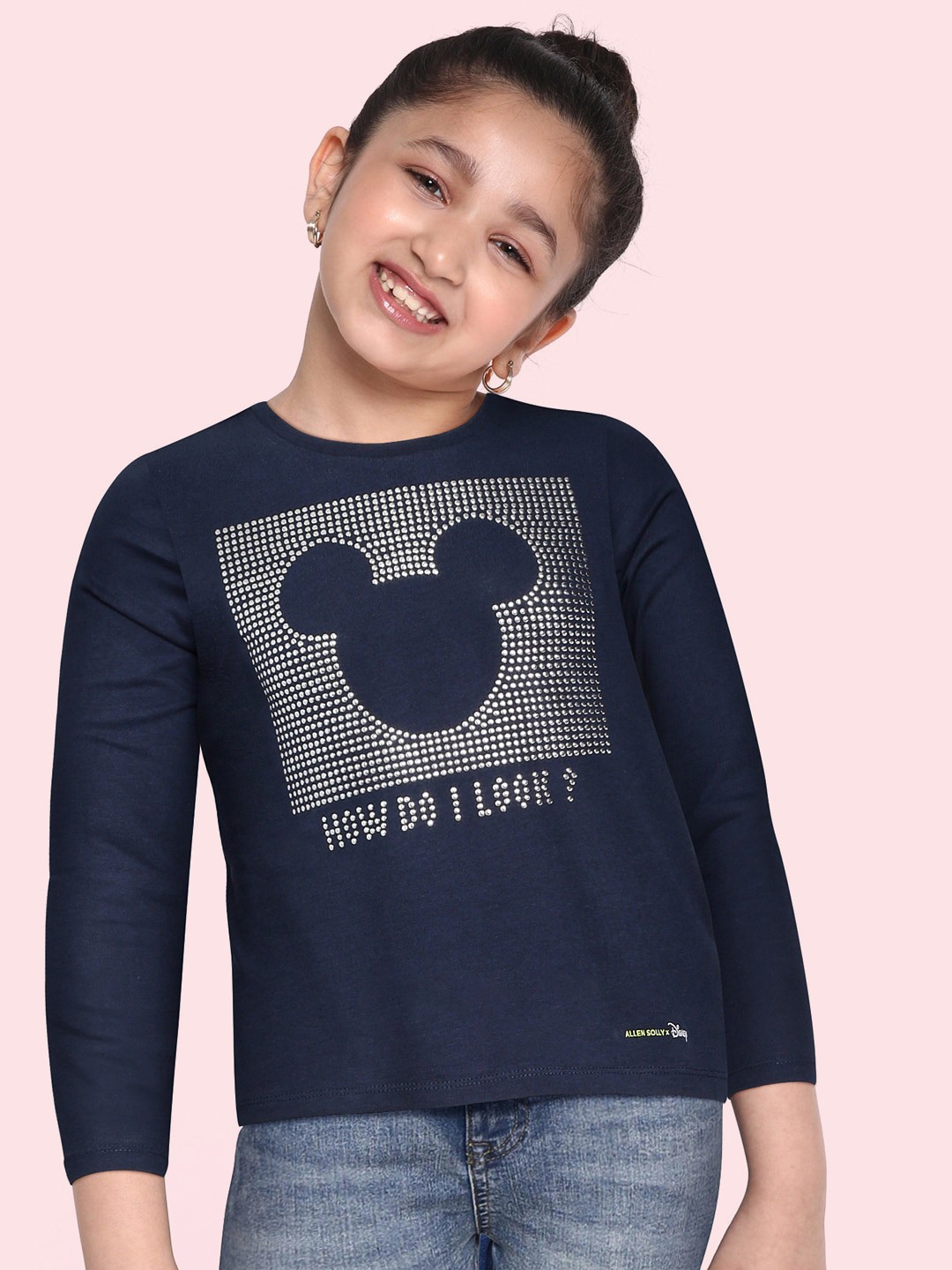 

Allen Solly Junior Girls Navy Blue Embellished Pure Cotton T-shirt