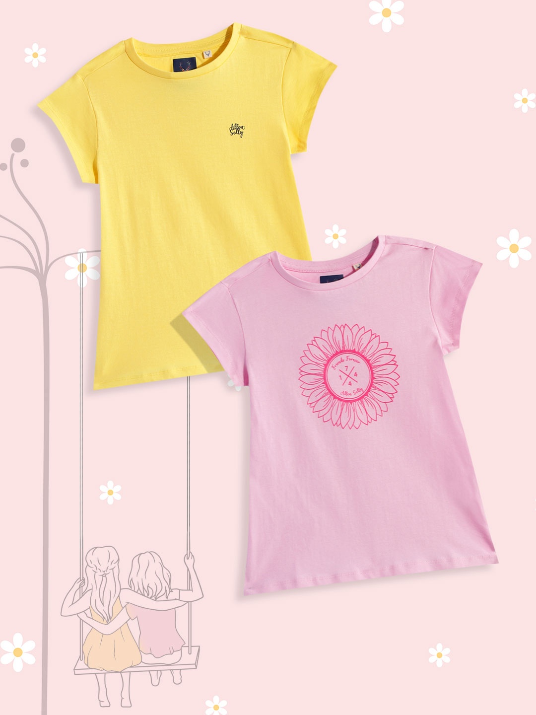 

Allen Solly Junior Girls Yellow & Purple Pure Cotton T-shirt