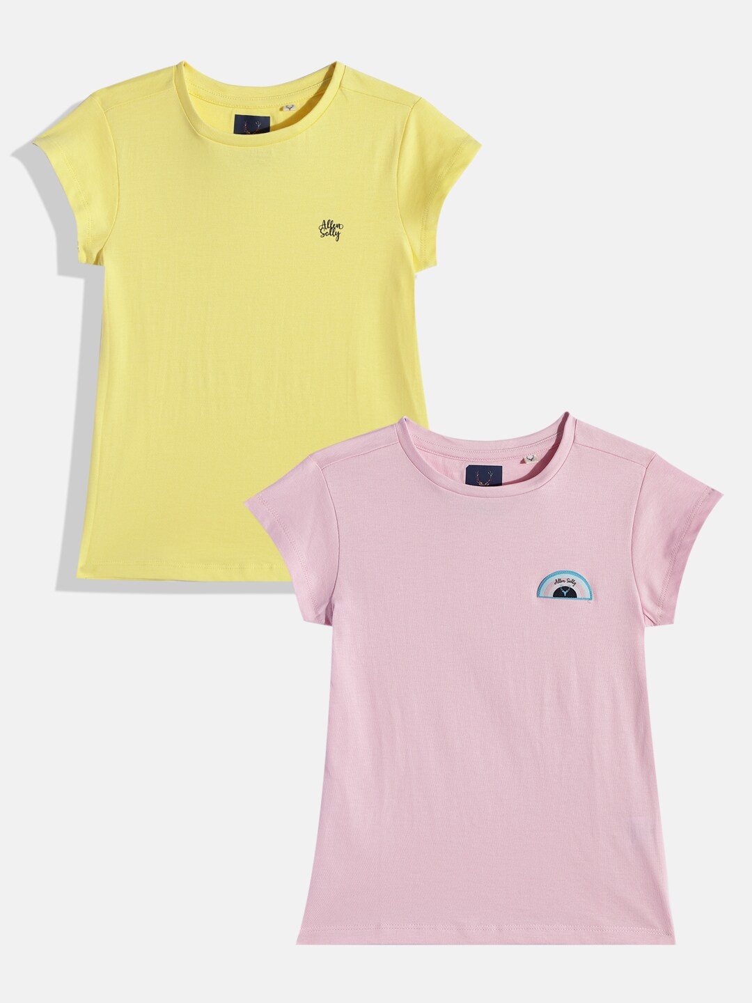 

Allen Solly Junior Girls Yellow & Pink Applique Pure Cotton T-shirt