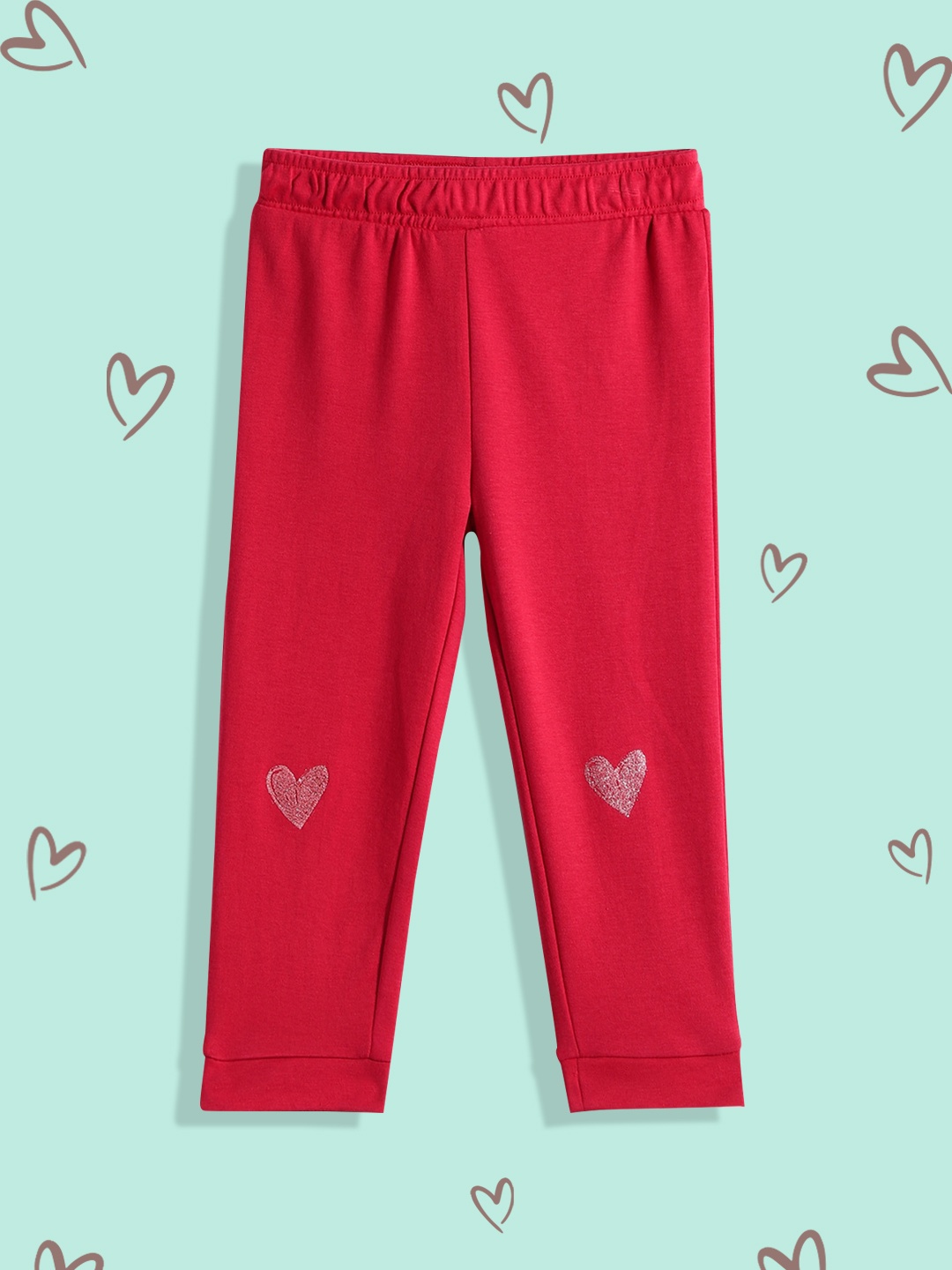 Allen Solly Junior Infant Girls Fuchsia Glitter Embellished Pure Cotton Joggers