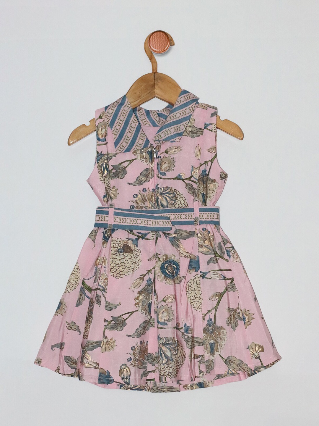 

Peppermint Girls Pink & Blue Floral Printed Dress