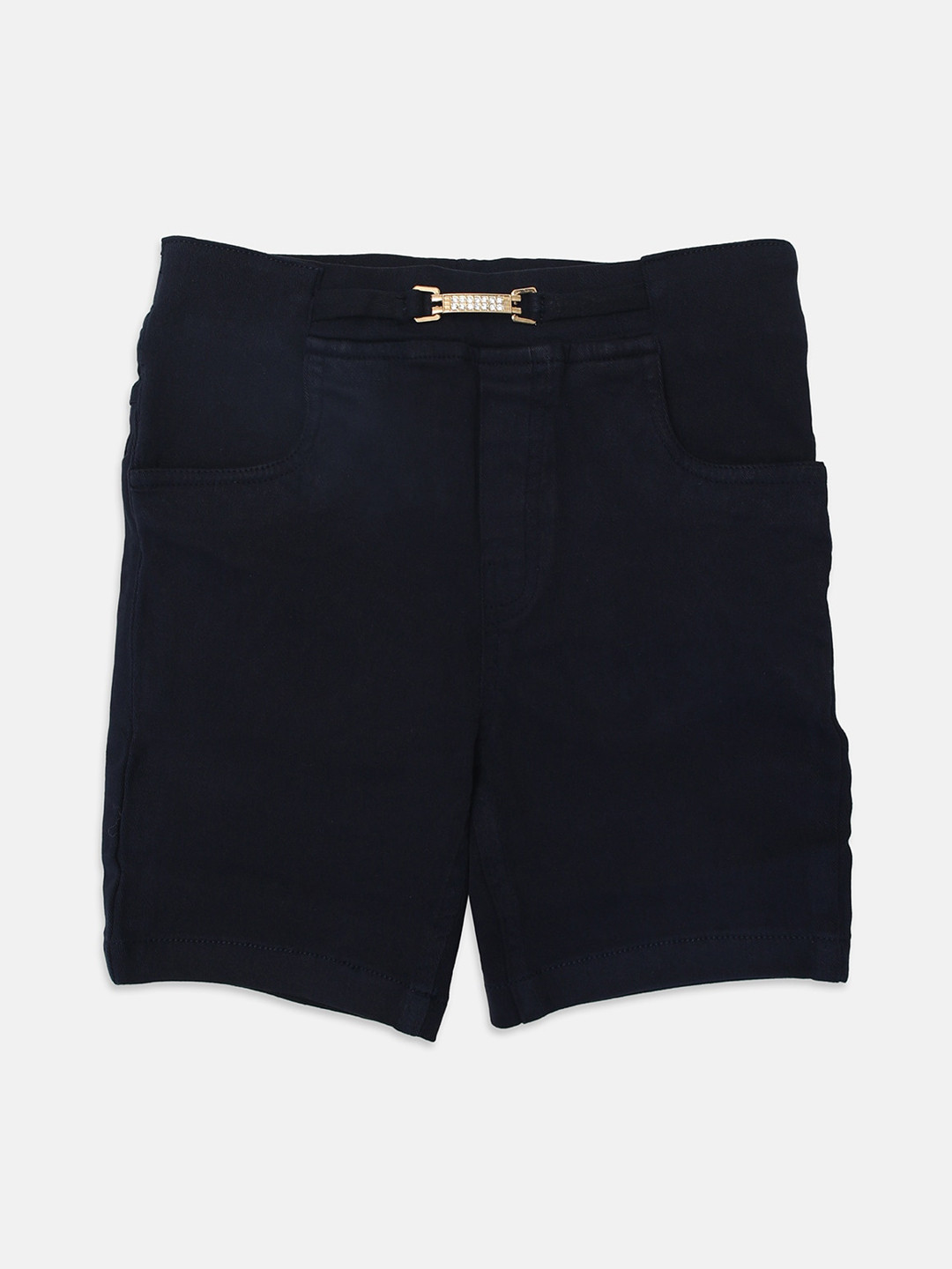 

Nins Moda Girls Navy Blue Solid Denim Shorts