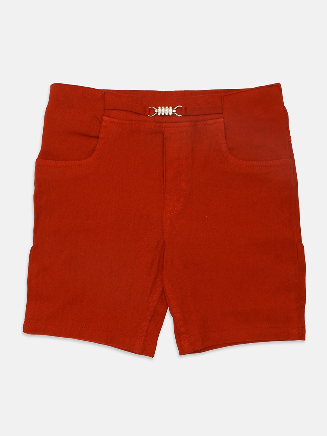 

Nins Moda Girls Red Solid Denim Shorts