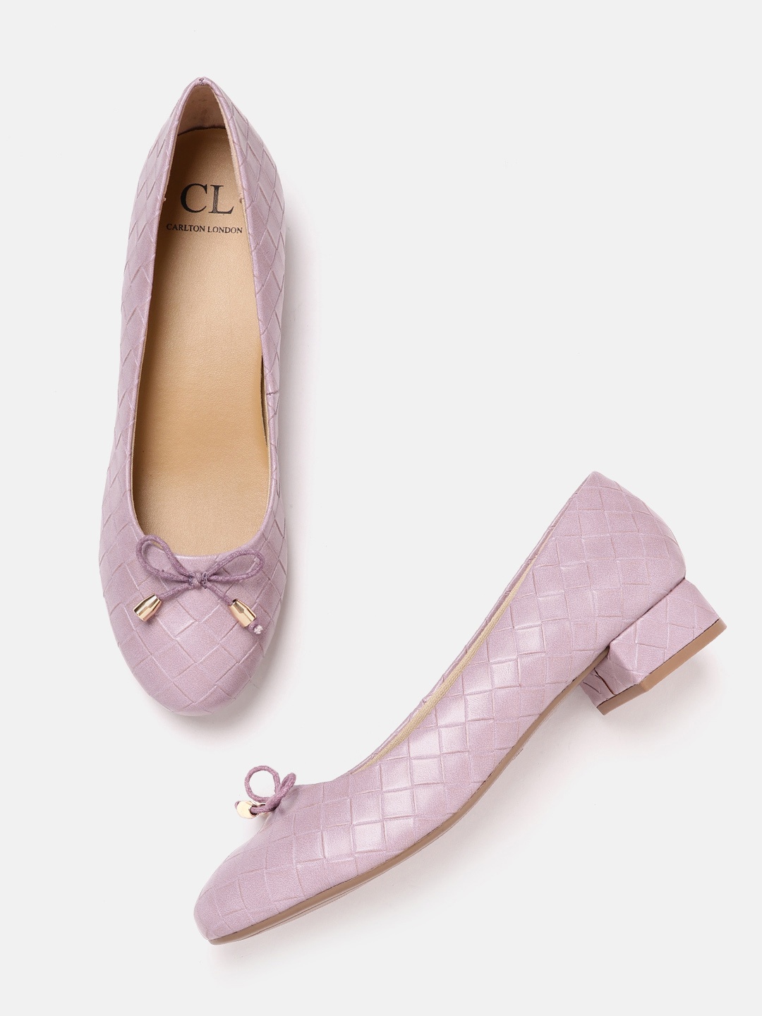 

Carlton London Women Lavender Basket Weave Textured Ballerinas with Bows