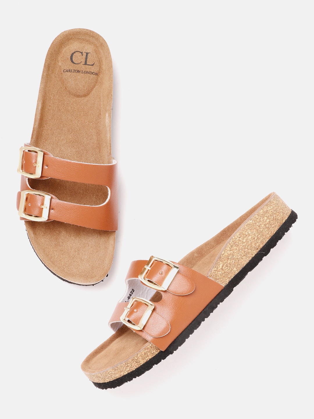 

Carlton London Women Tan Brown Open Toe Flats with Buckles