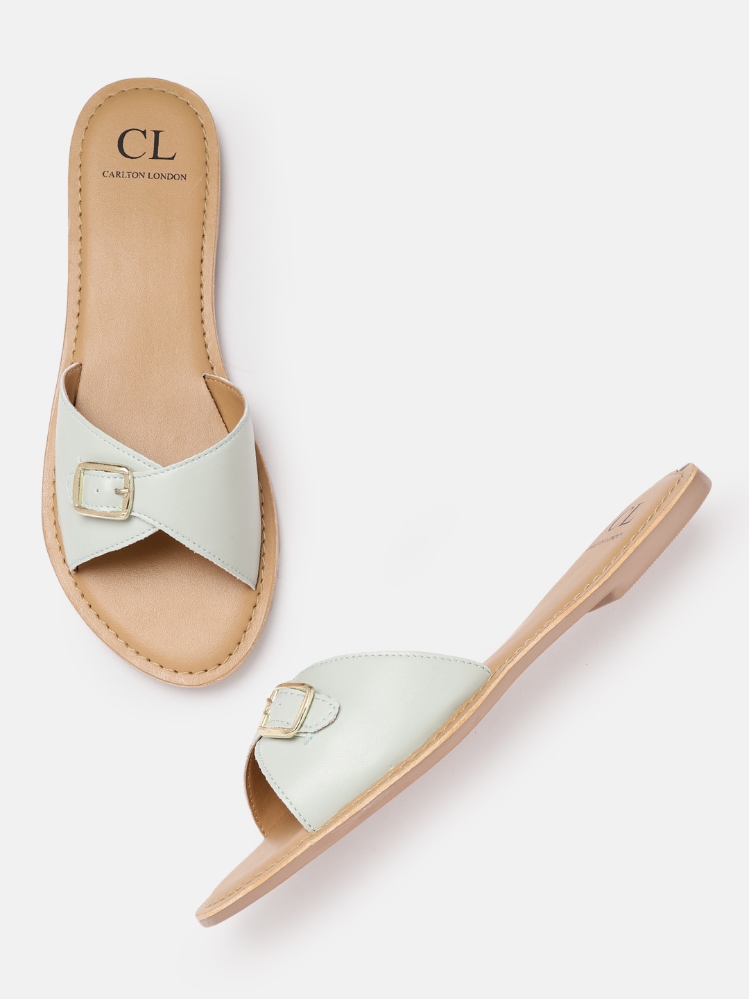 

Carlton London Women Sage Green Open Toe Flats with Buckles