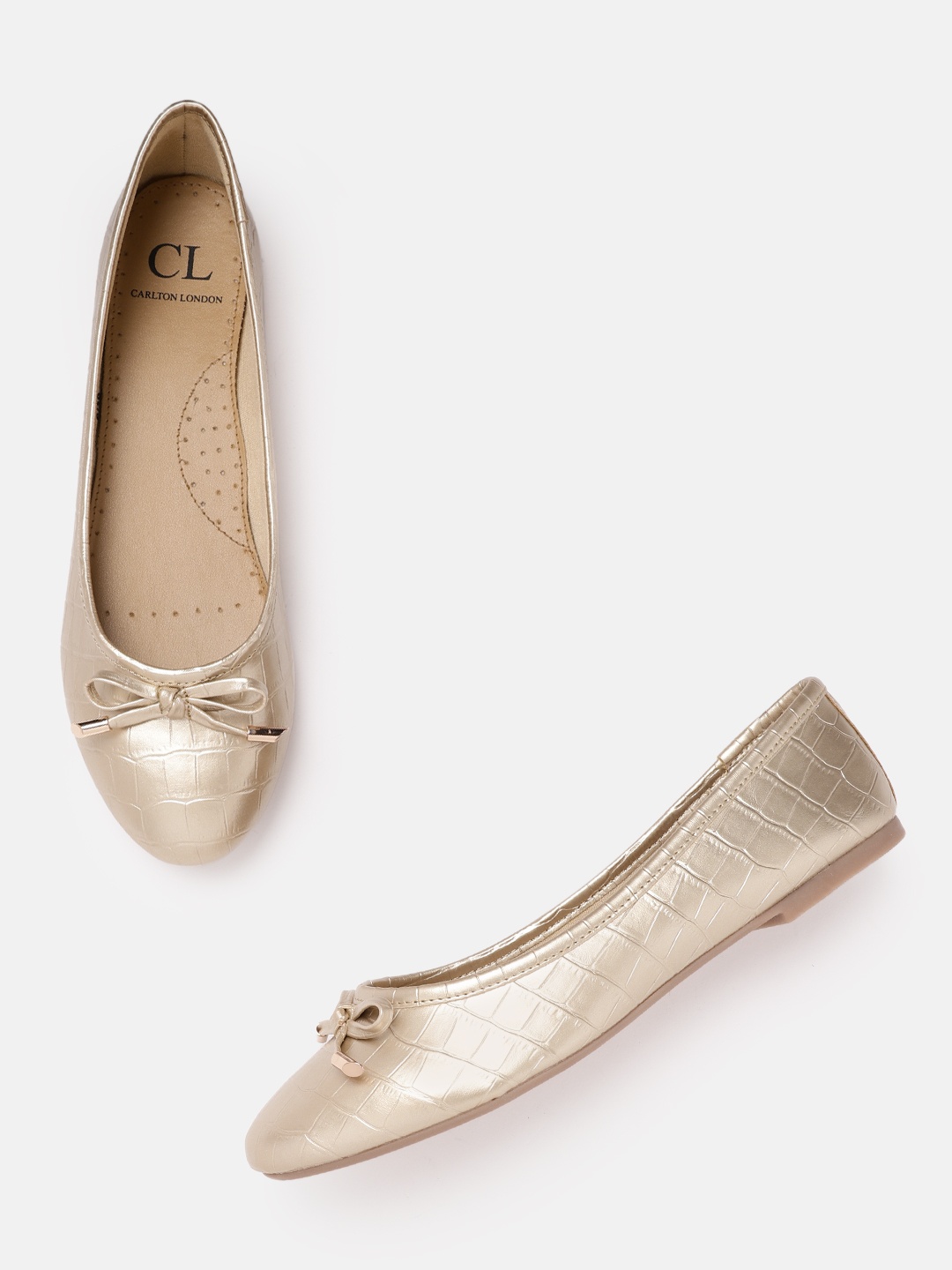 

Carlton London Women Gold-Toned Crocs Textured Ballerinas with Bows
