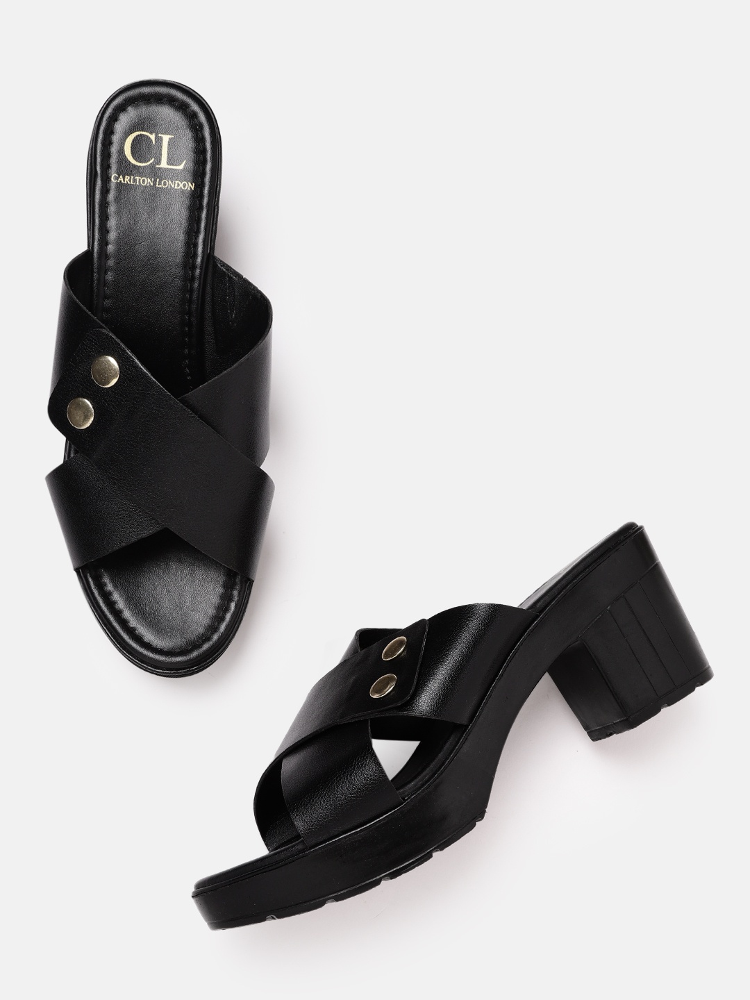 

Carlton London Black Solid Criss-Cross Metallic Detail Platform Heels