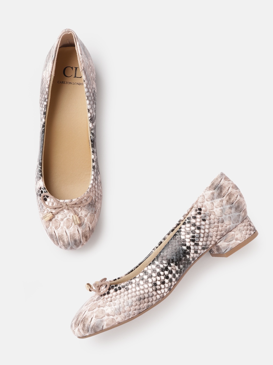 

Carlton London Women Beige & Black Snakeskin Textured Ballerinas with Bows