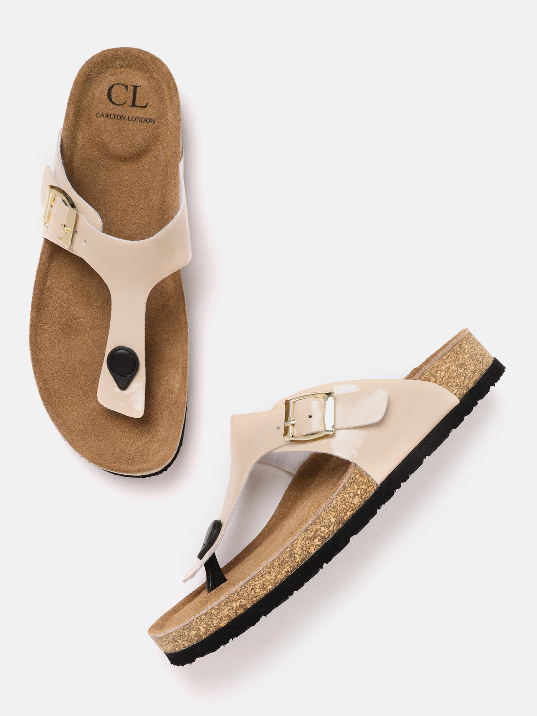 

Carlton London Women Beige T-Strap Flats with Buckles