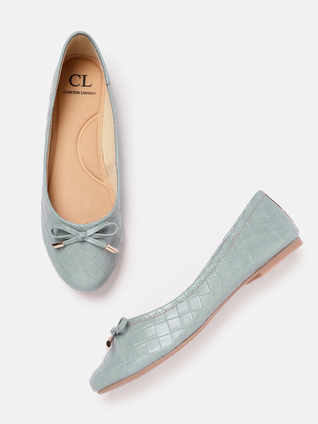 

Carlton London Women Blue Basketweave Textured Ballerinas with Bows