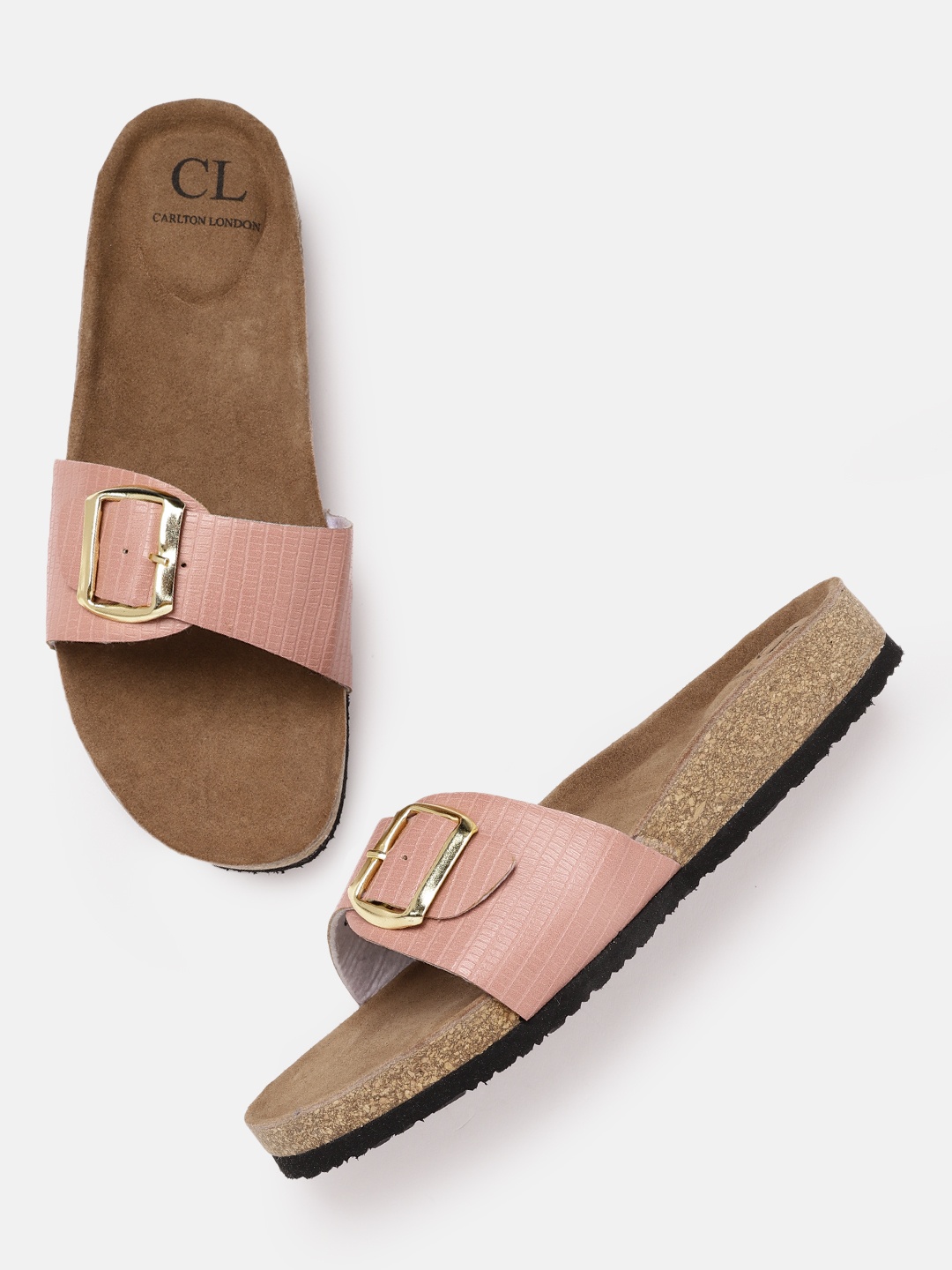 

Carlton London Women Dusty Rose Textured Open Toe Flats with Buckle Detail