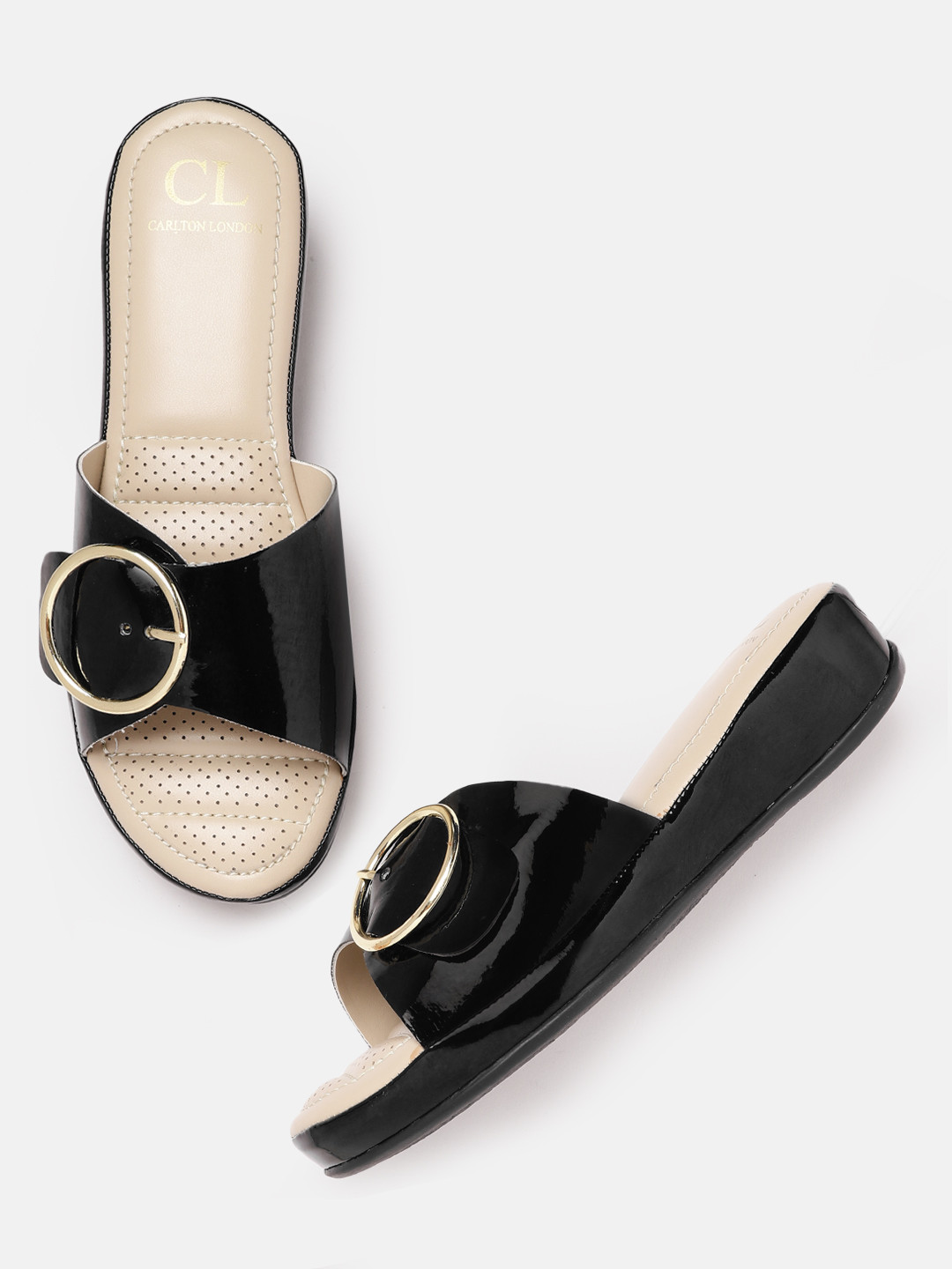 

Carlton London Black Comfort Heels with Buckle Detail