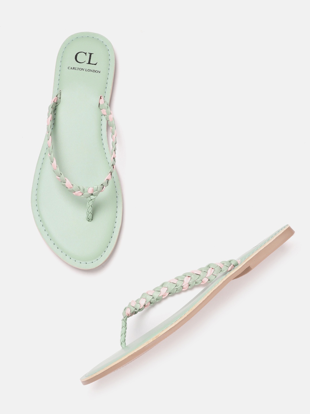 

Carlton London Women Mint Green & Pink Woven Design Open Toe Flats, Sea green